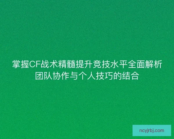 掌握CF战术精髓提升竞技水平全面解析团队协作与个人技巧的结合